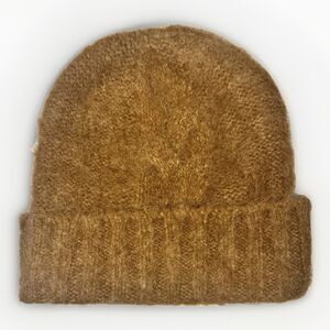 URBAN OUTFITTERS Chunky Ribbed Knit Wool Blend Beanie Gold Camel Fuzzy NWT